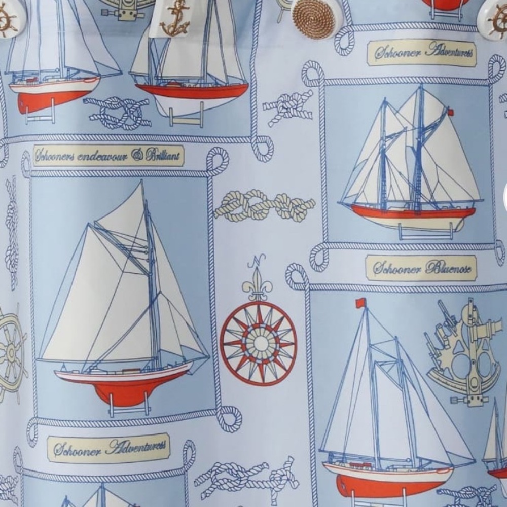 Ocean sea life shower curtain theme schooner sailboat anchor rope knots euc